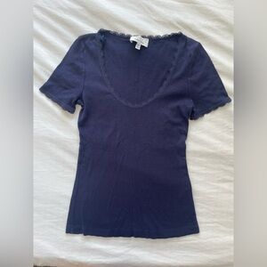 & Other Stories Deep Blue Lace Trim Tee